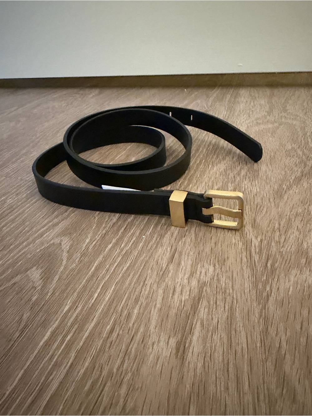 Nordstrom Black Leather Belt with Gold Buckle